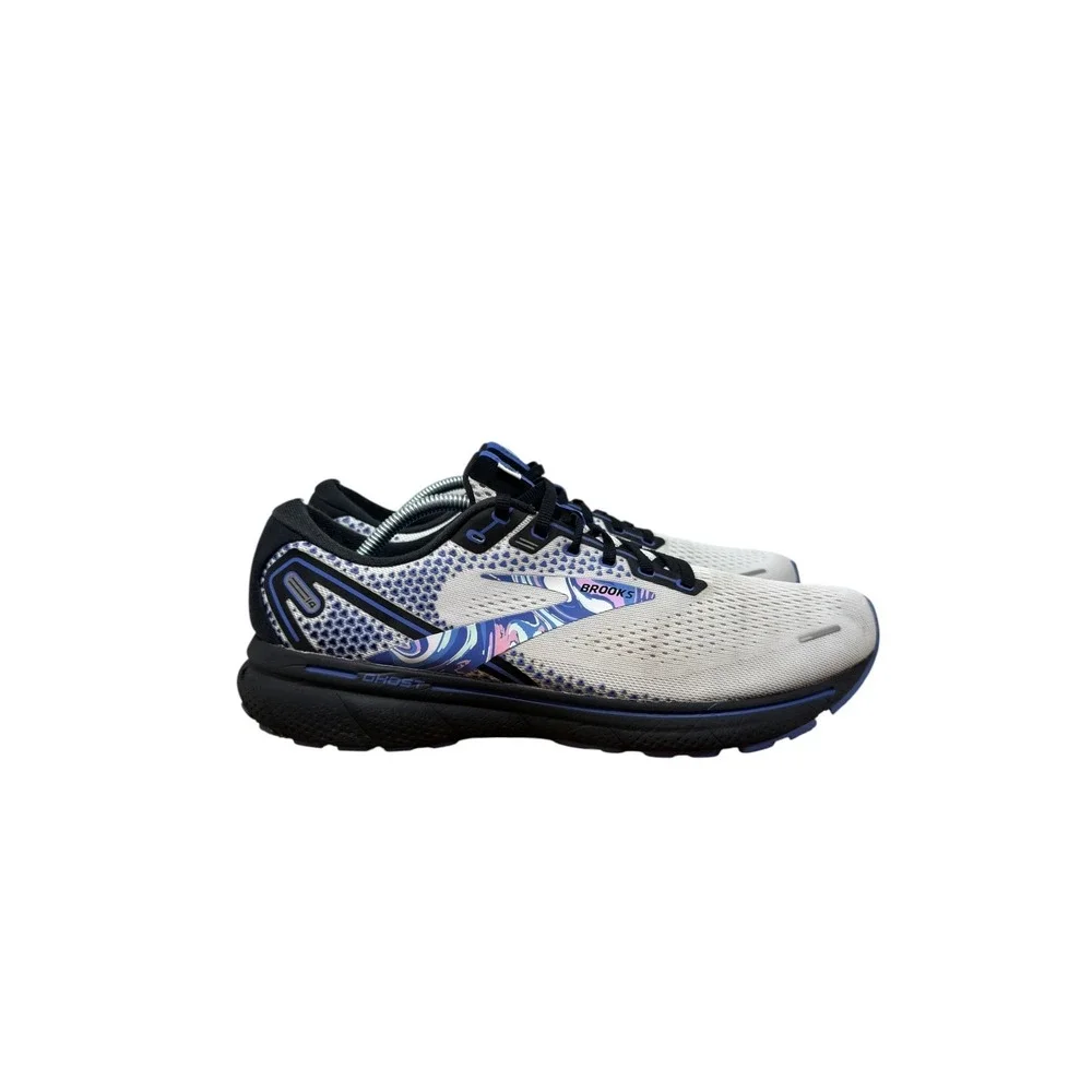 Brooks Ghost 14 Running Shoes Mens 11.5 White Blue Marble Print 1103691D145